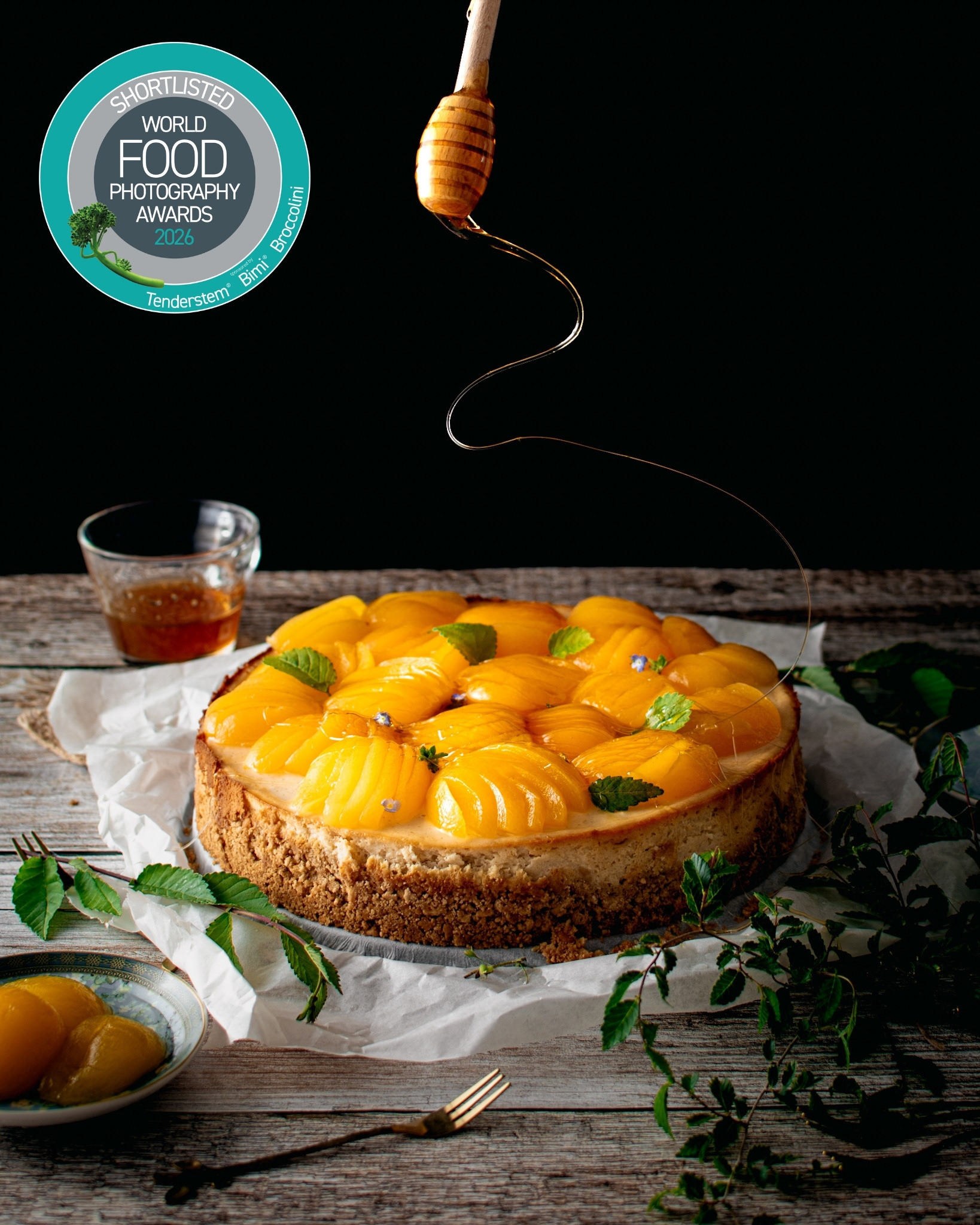 shortlisted image cake award world food photography awards apricot cheesecake honey swirl