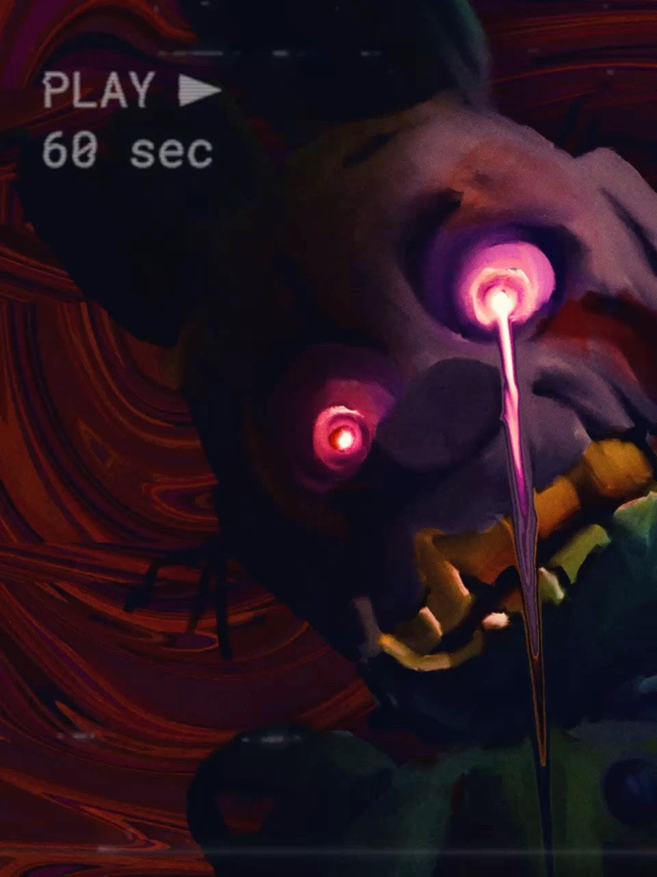Springtrap from Five Nights at Freddy's with glowing eyes.