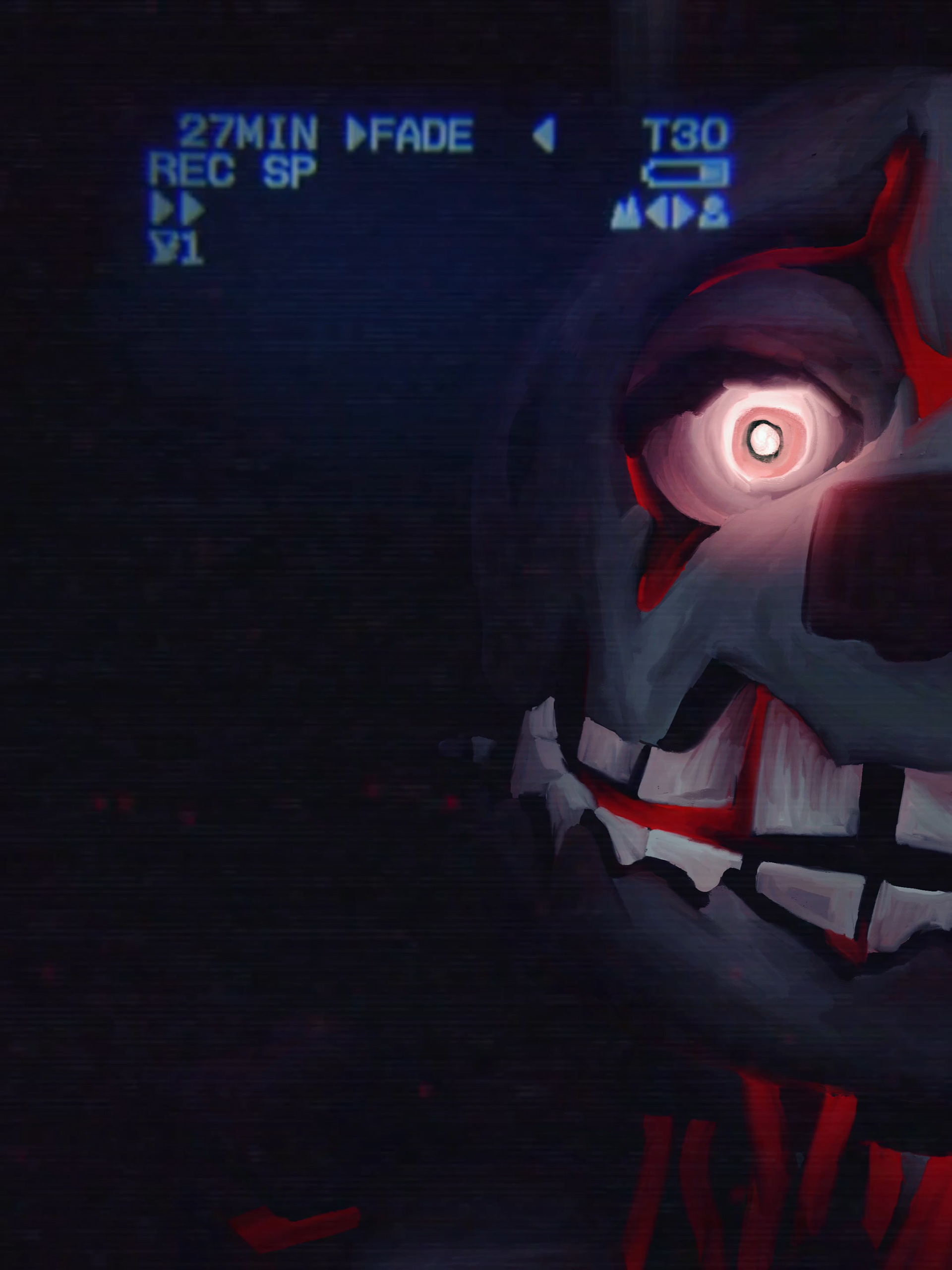 Springtrap from Five Nights at Freddy's facing the security cameras.