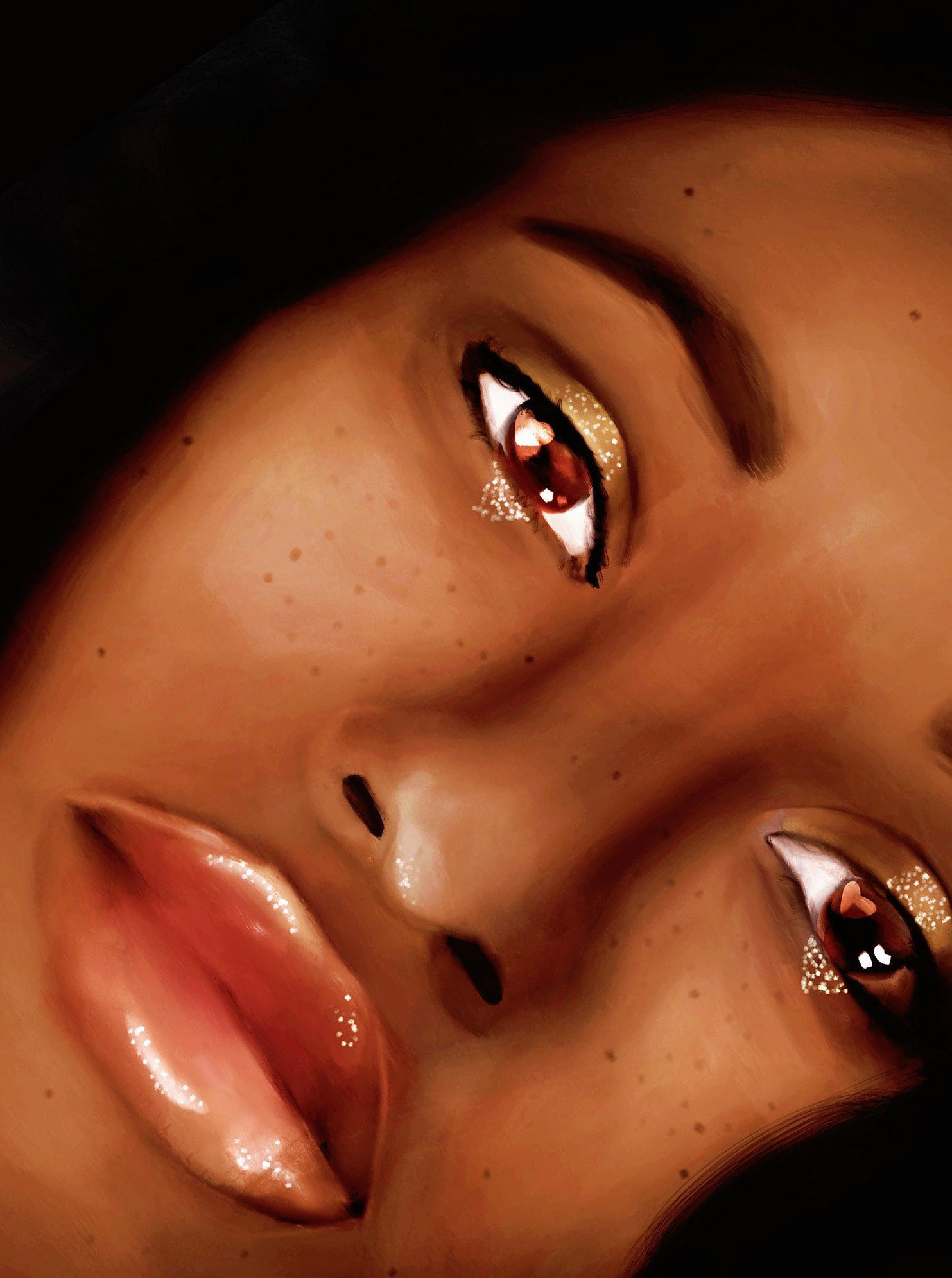 Portrait of a woman with sparkles on her eyes.