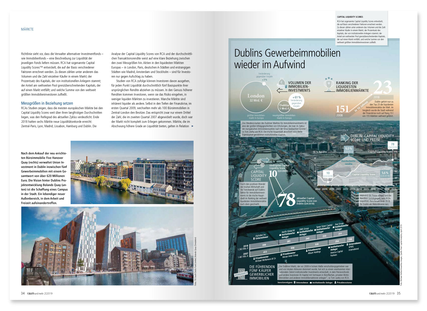 Doppelseite Infografik Diagramme auf Foto: Gewerbeimmobilien Dublin