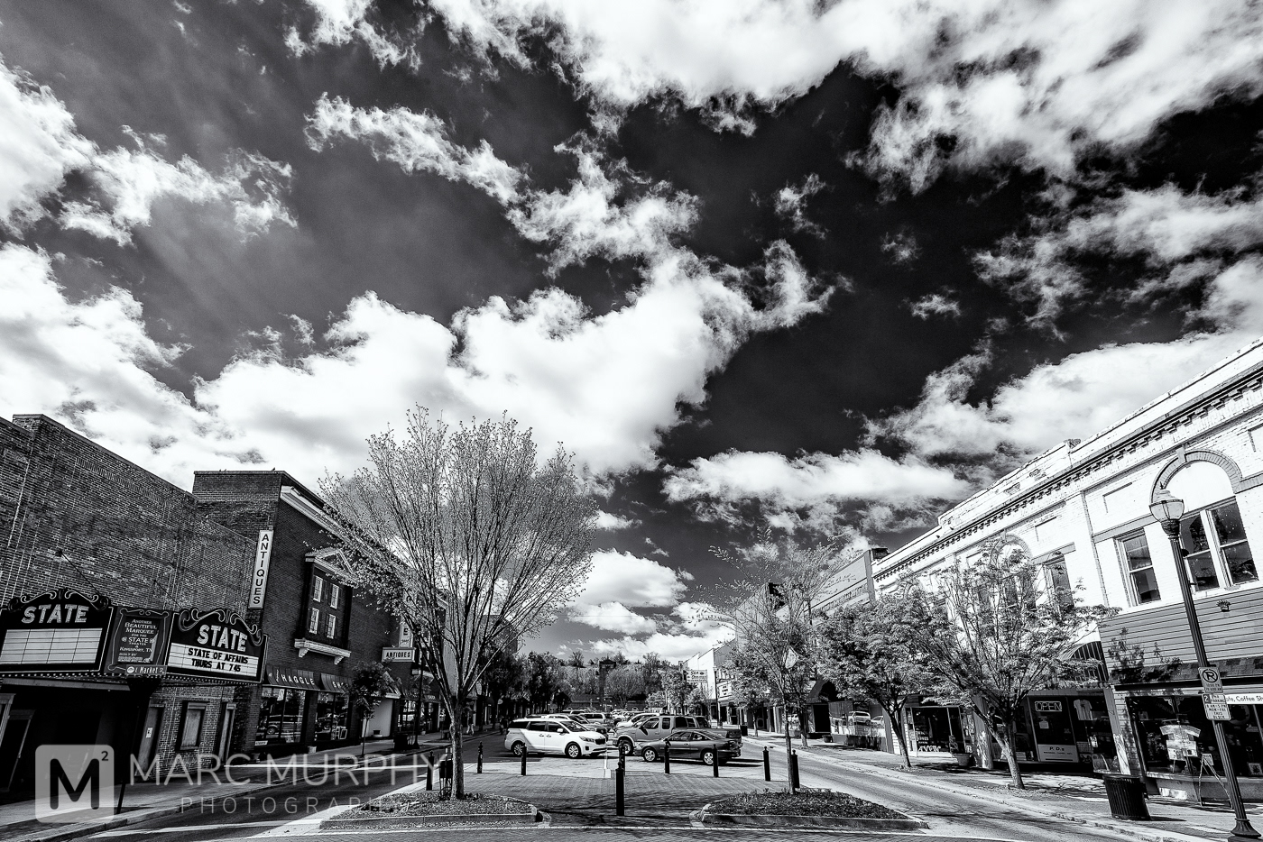 Black and White Streets of Downtown Kingsport in East Tennessee