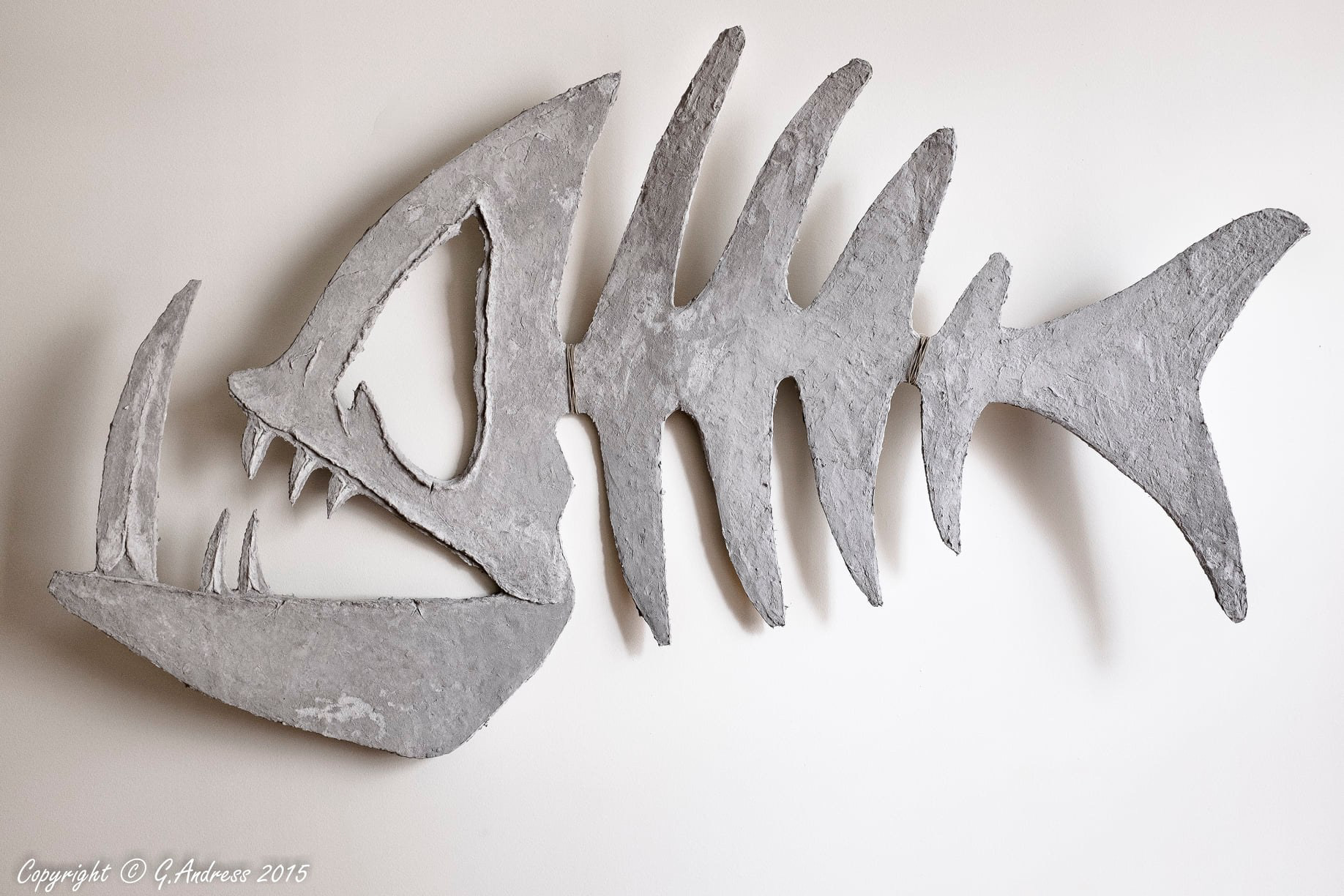 Commission, Prehistoric fish Fossil 2015 36 in x 60 in . Papier Mache over armature