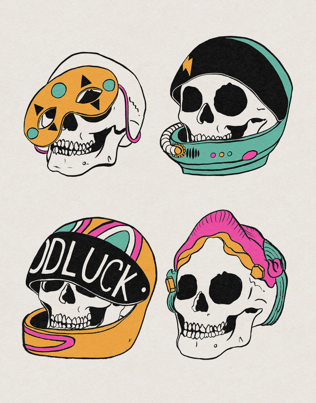 Skulls wearing the costumes of My Chemical Romance's 'Fabulous Killjoys' characters