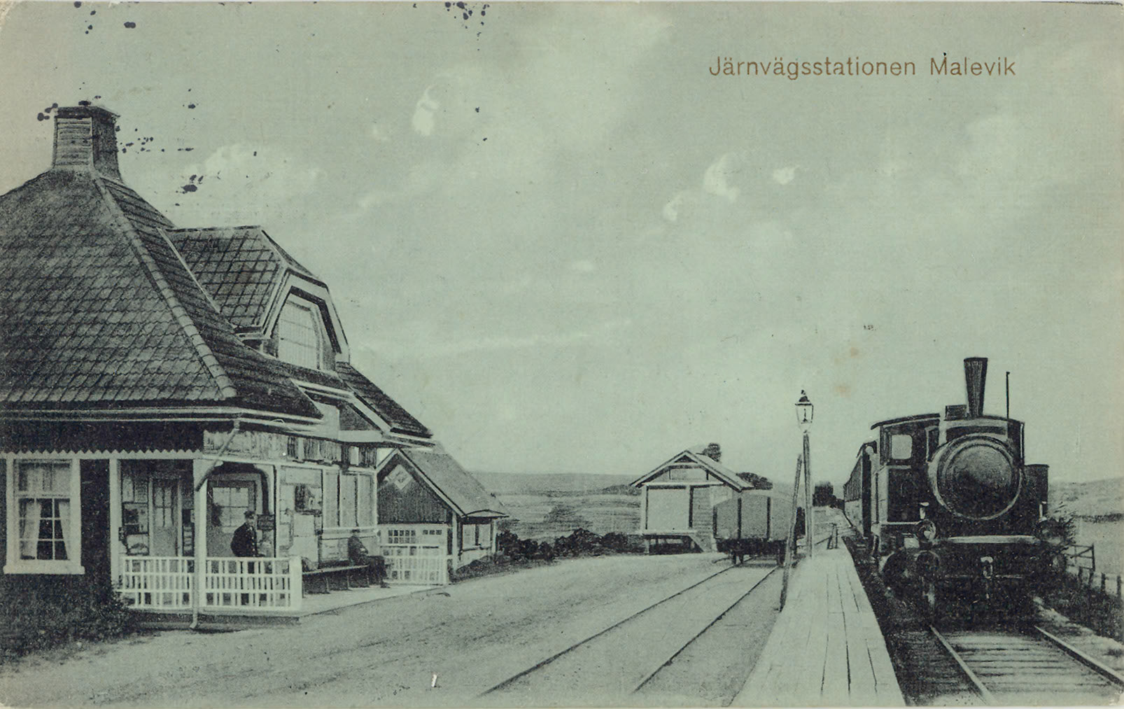 Vykort med Maleviks station, bild från 1910.