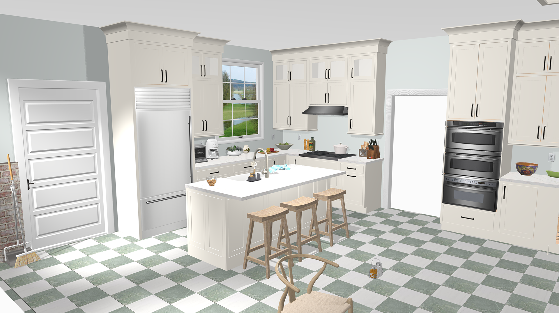 Kitchen area extends to opposite wall
