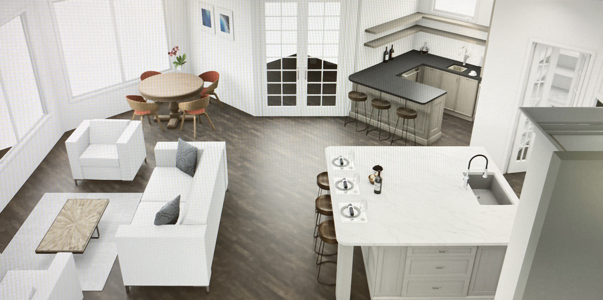 Walls removed, space re-configured