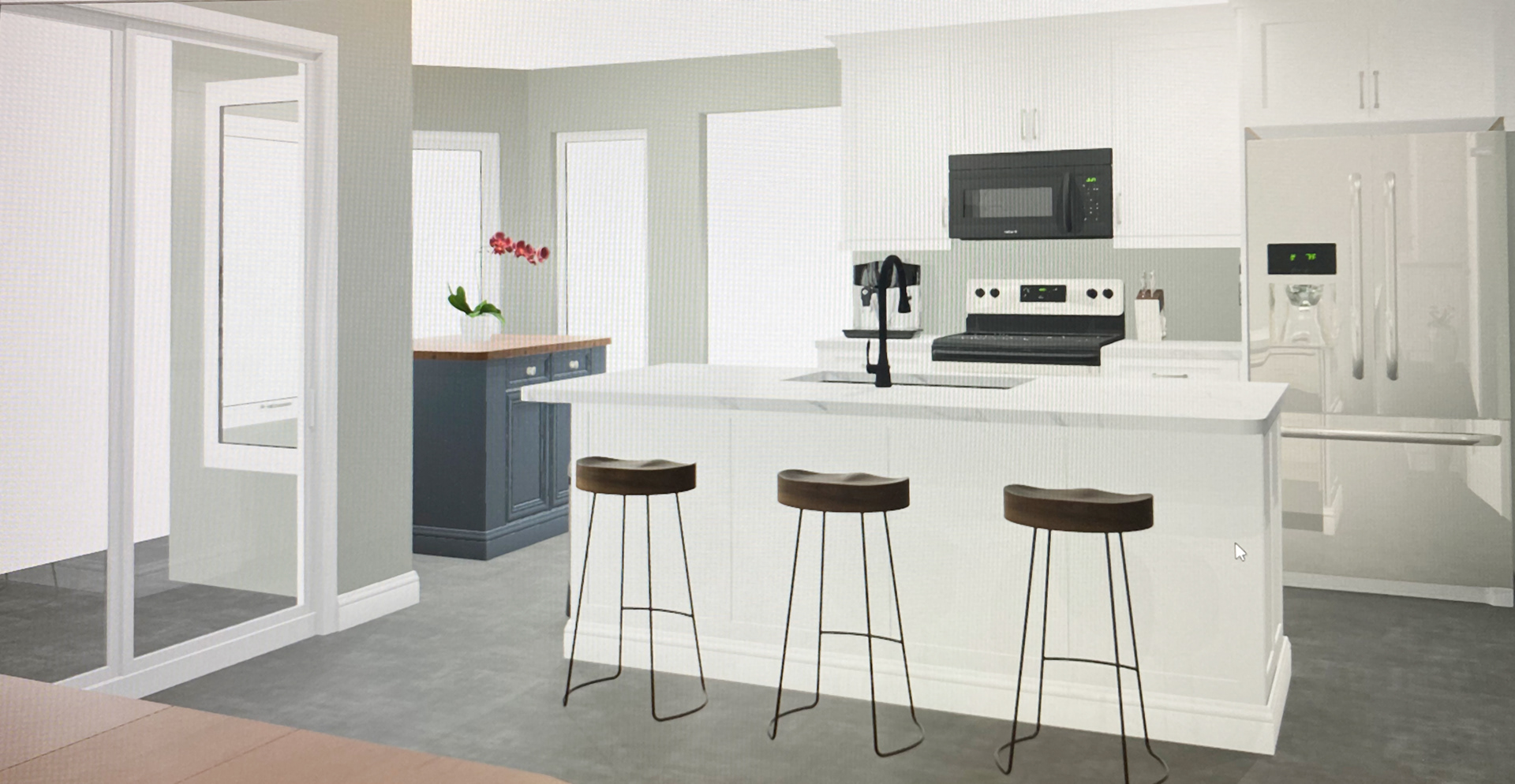 Walls removed to extend island