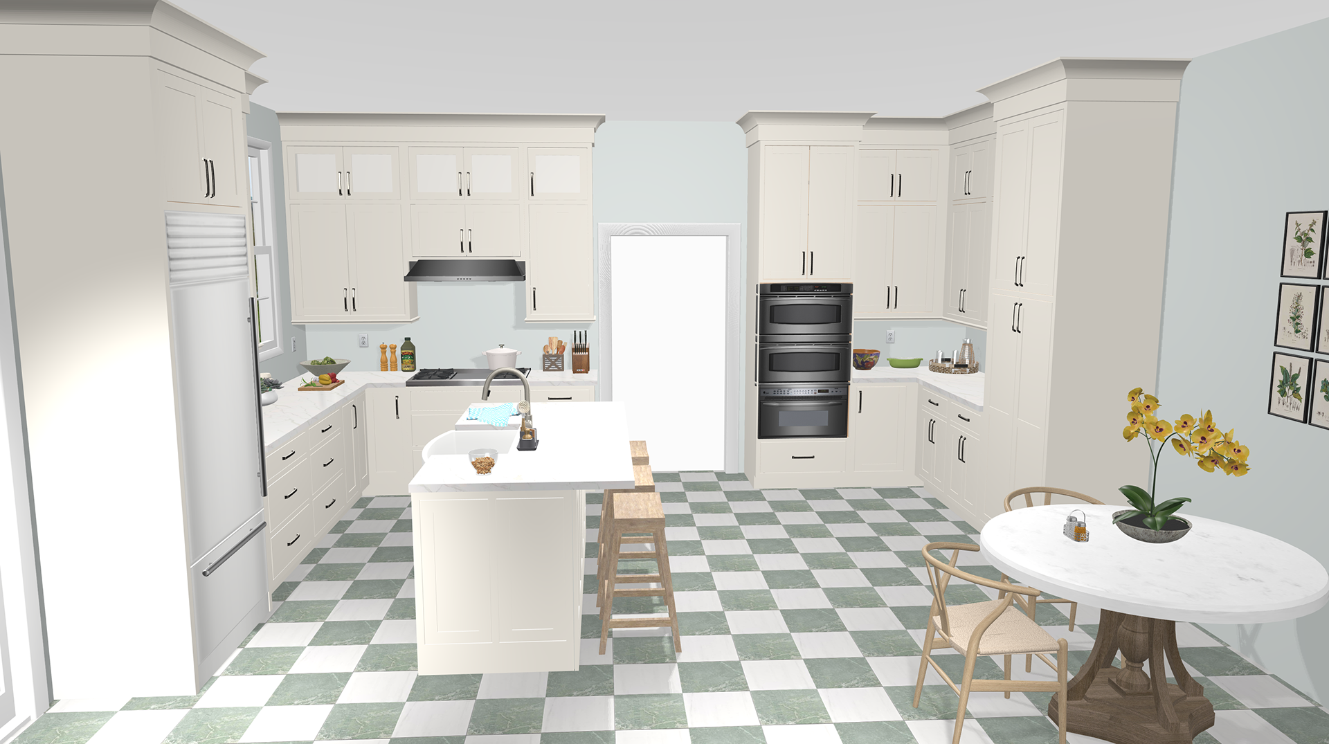 Decora Cabinetry w/stacked cabinet mesh inserts