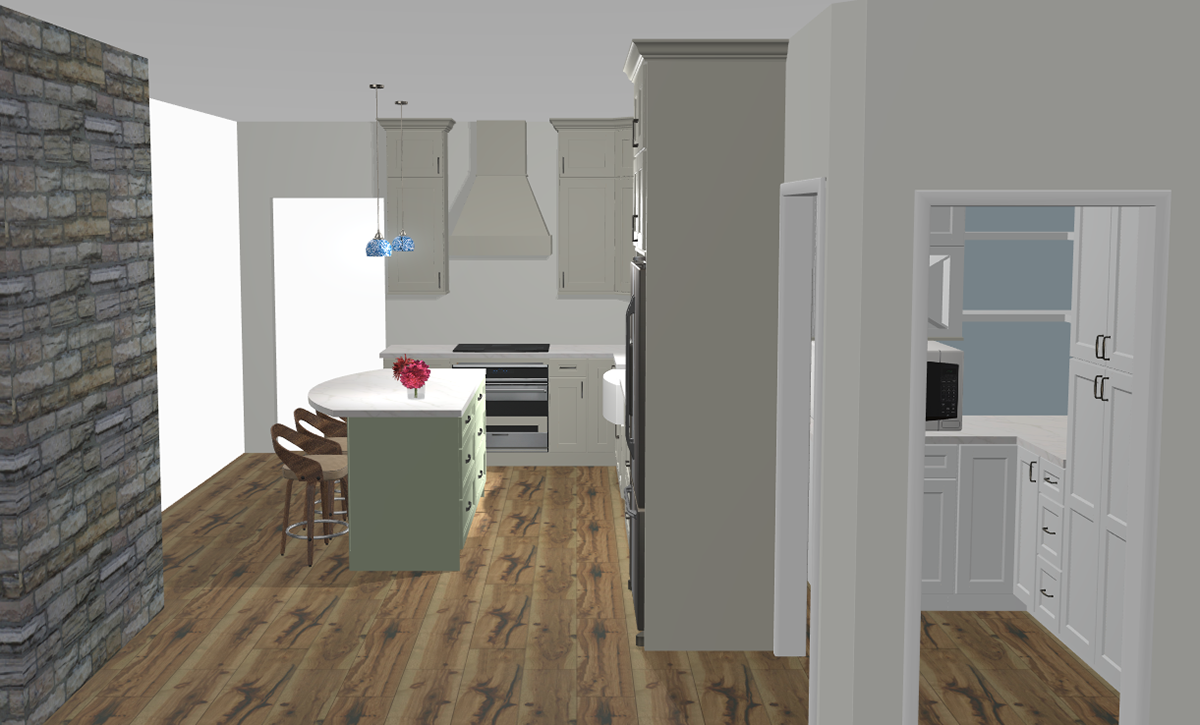 New location for cooktop, m/w moved to walk-in pantry