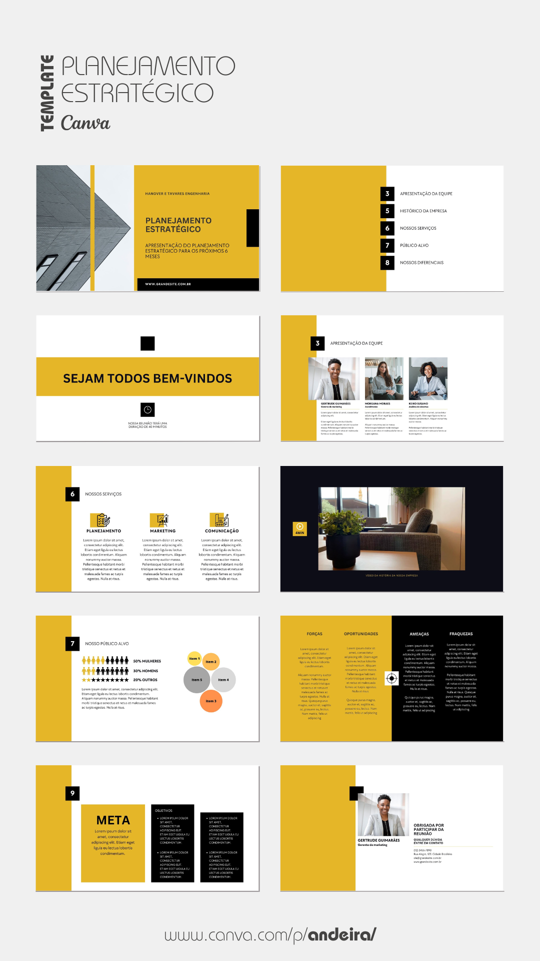 Template de planejamento estratégico moderno amarelo