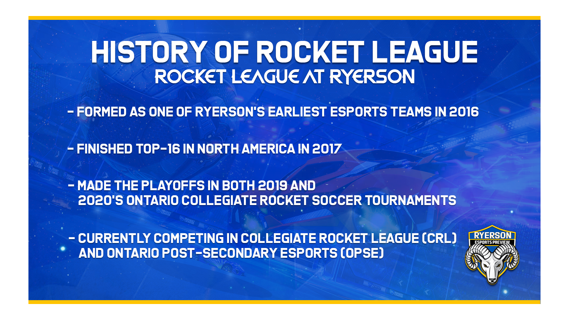 Ryerson's Rocket League History