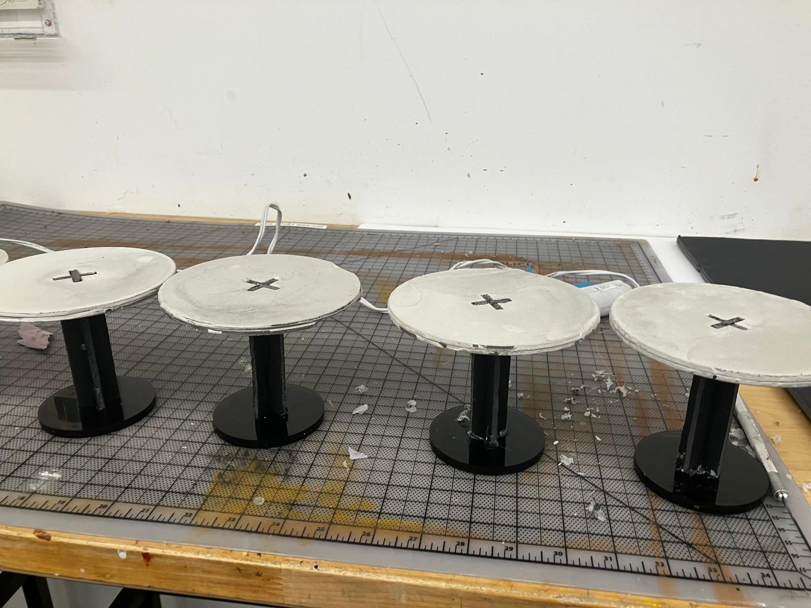 built platforms using foam core, acrylic, and rockite