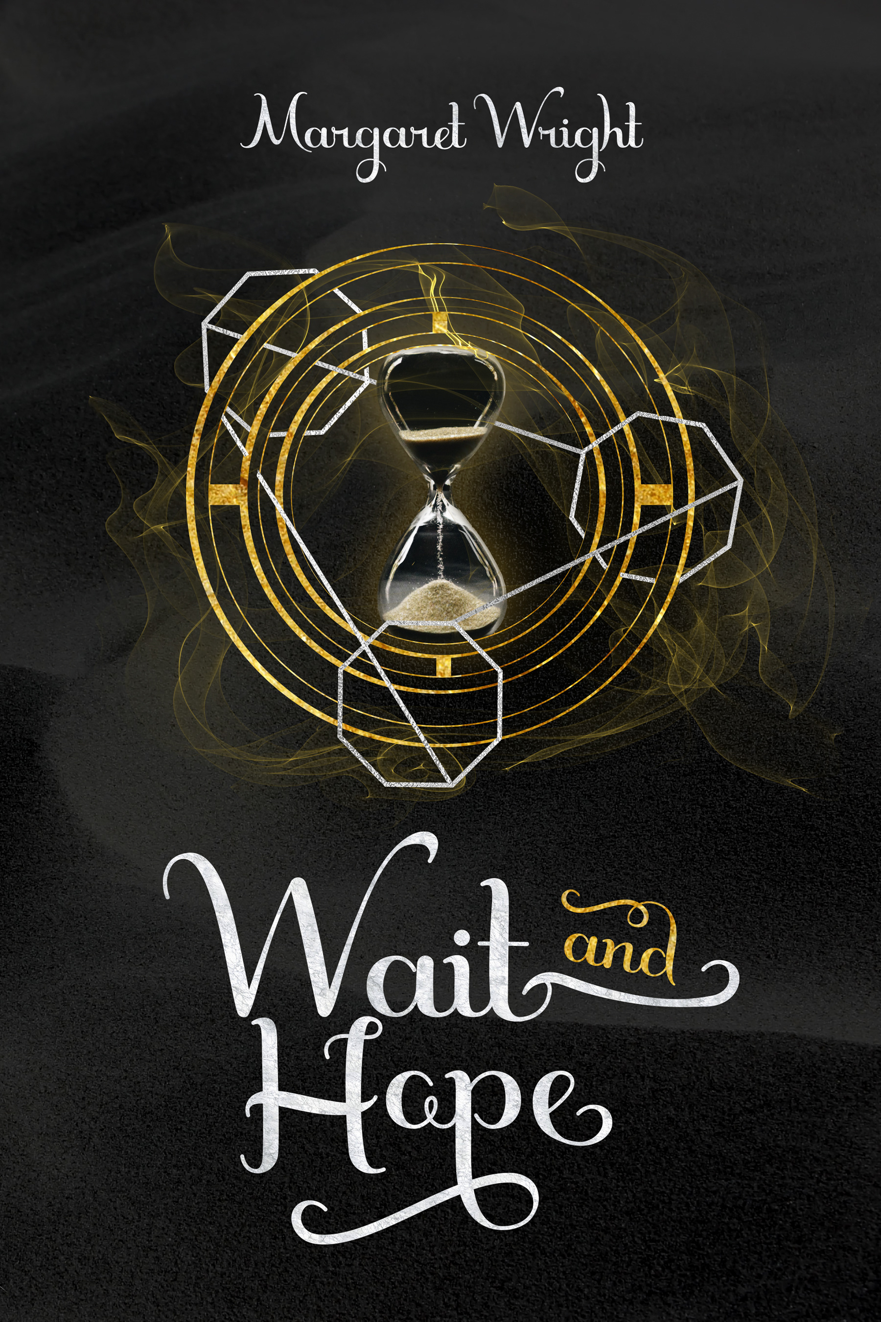 2021. A romance centered around time travel experiments gone awry: I wanted to capture the romantic aspects in the curly font and classic hourglass, while maintaining the aspects of magic and alchemy around it.