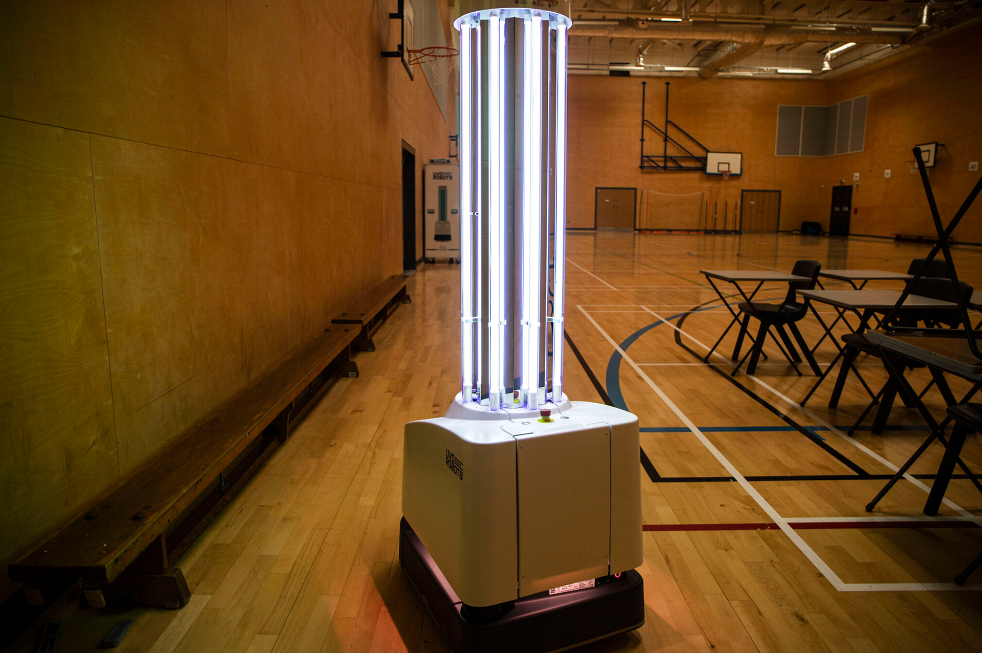 Still of UV-C robot in a secondary school
