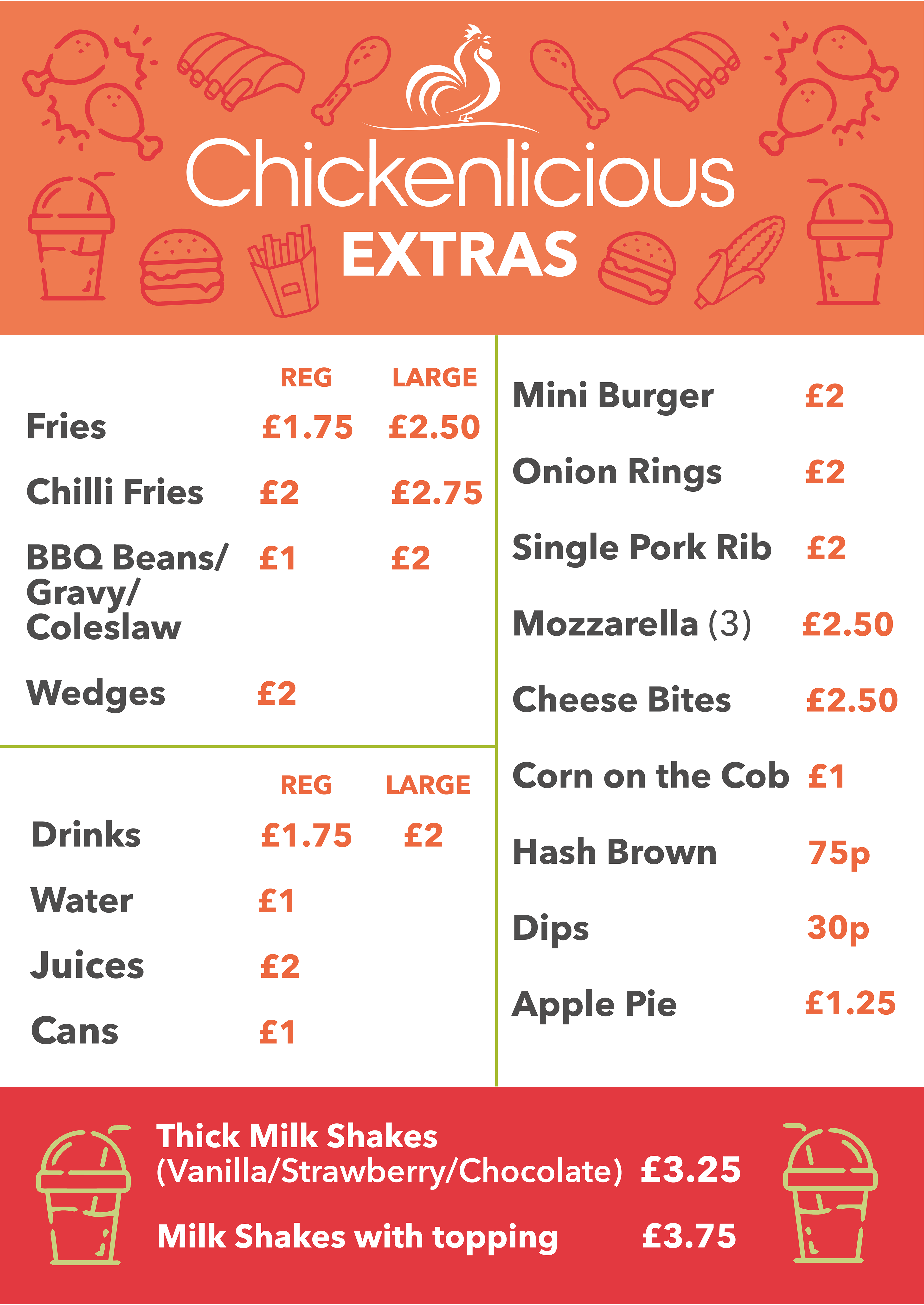 Chickenlicious Extras Menu