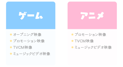 ゲーム オープニング映像 プロモーション映像 TVCM映像 ミュージックビデオ映像 アニメ プロモーション映像 TVCM映像 ミュージックビデオ映像