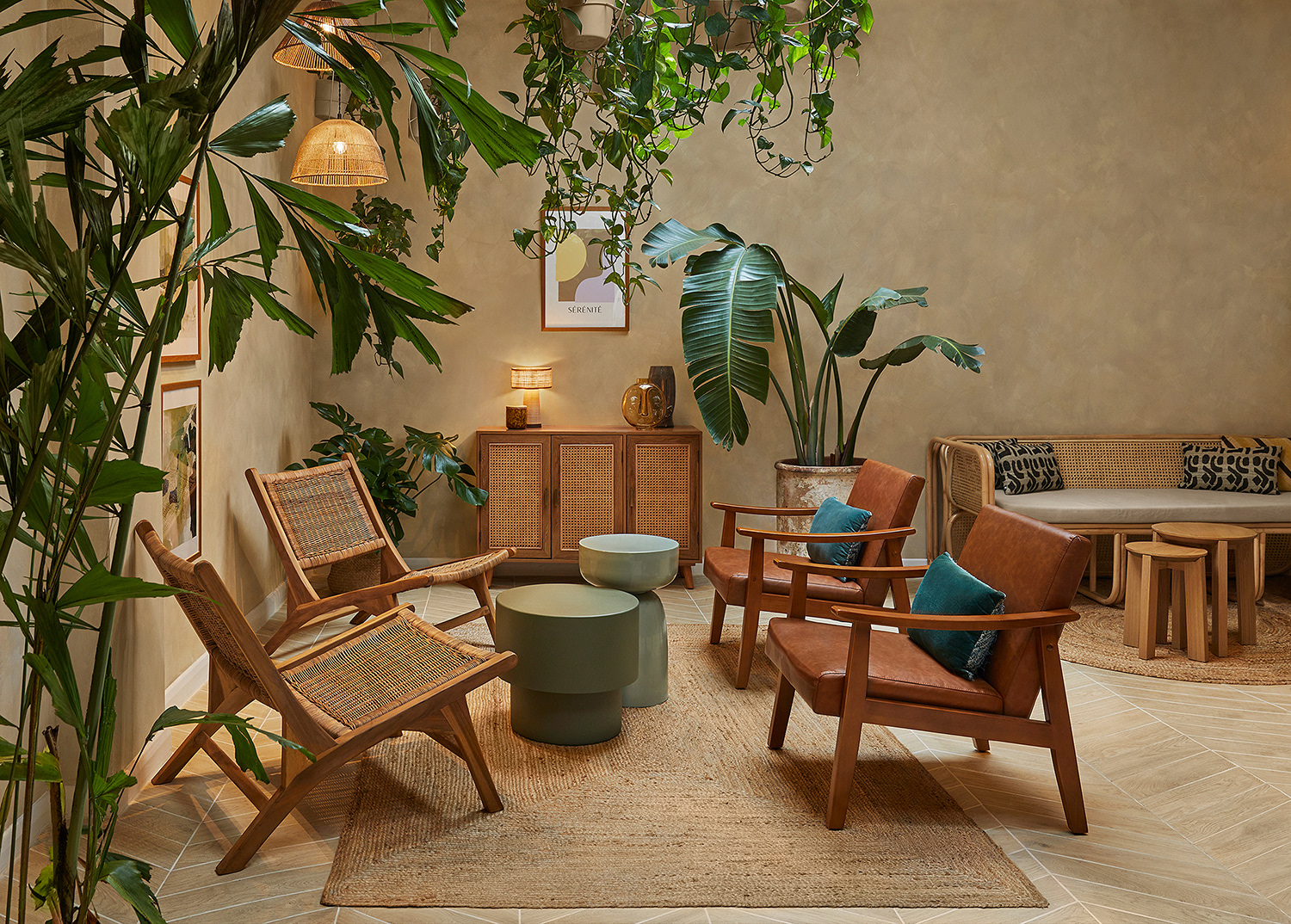 Skin & Co spa treatment room with warm lighting, neutral fabrics and wood finishes.