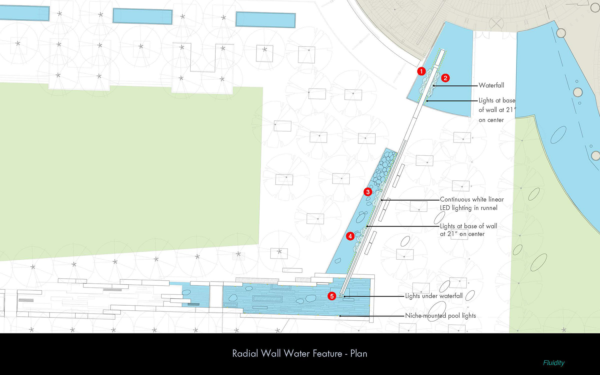 radial water feature plan