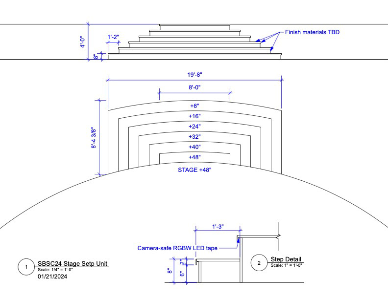 plan and elevation of custom steps