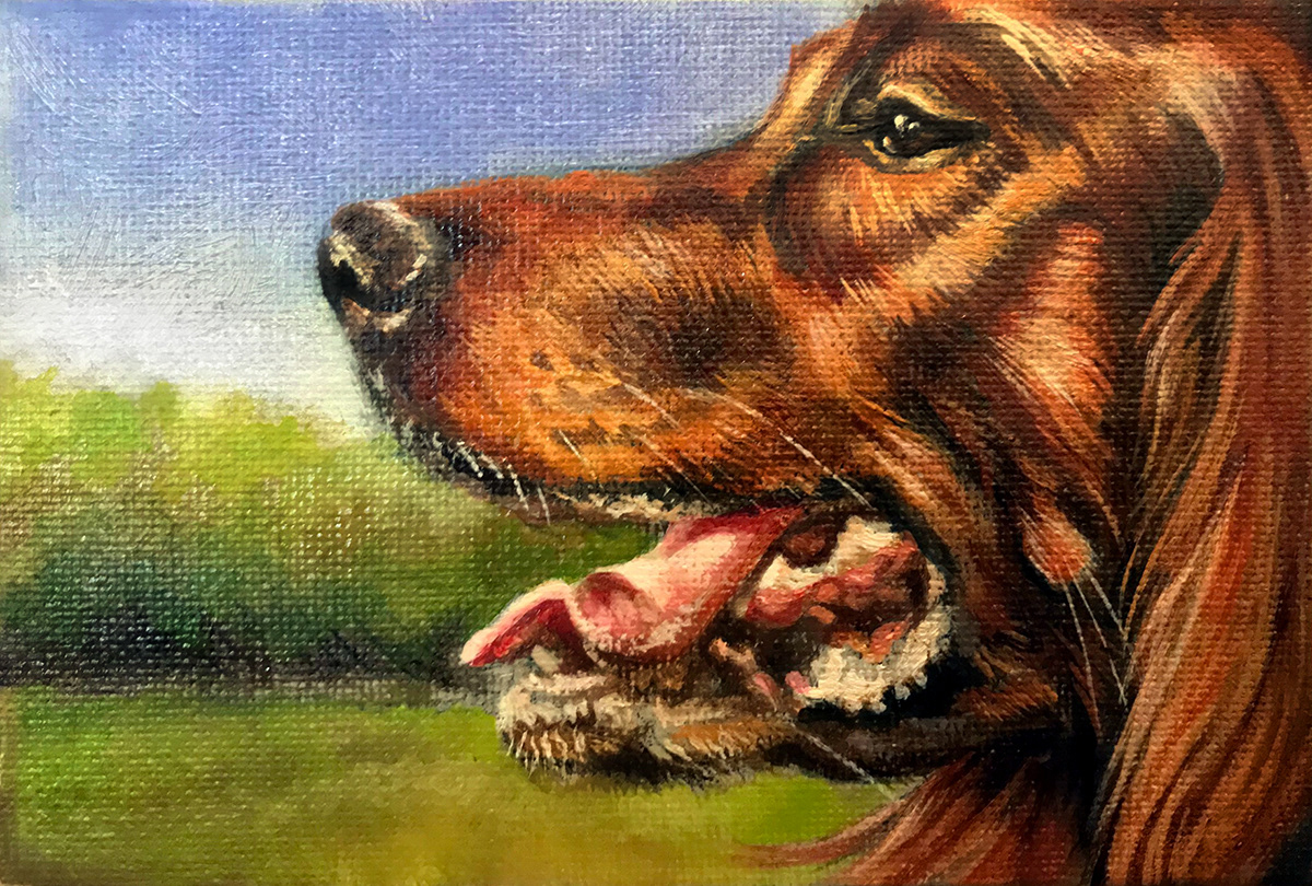 “Old Red”, 6x4in., oil on canvas board (based on photo by Adam Ziaja | Wikimedia Commons)