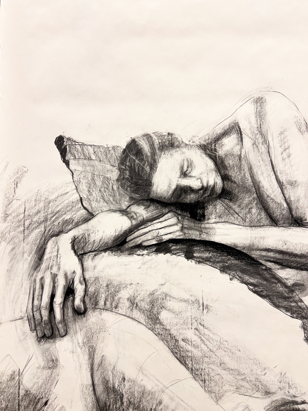2024, Detail of untitled model drawing, charcoal on paper - Giovana Tows