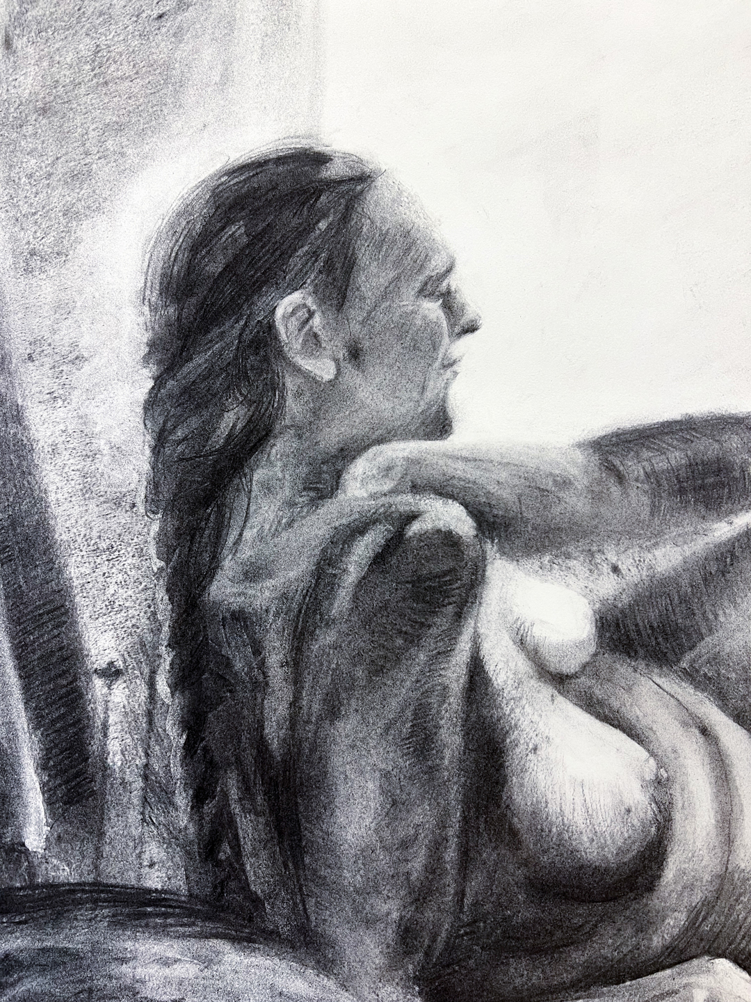 2024, Detail of untitled model drawing, charcoal on paper - Giovana Tows