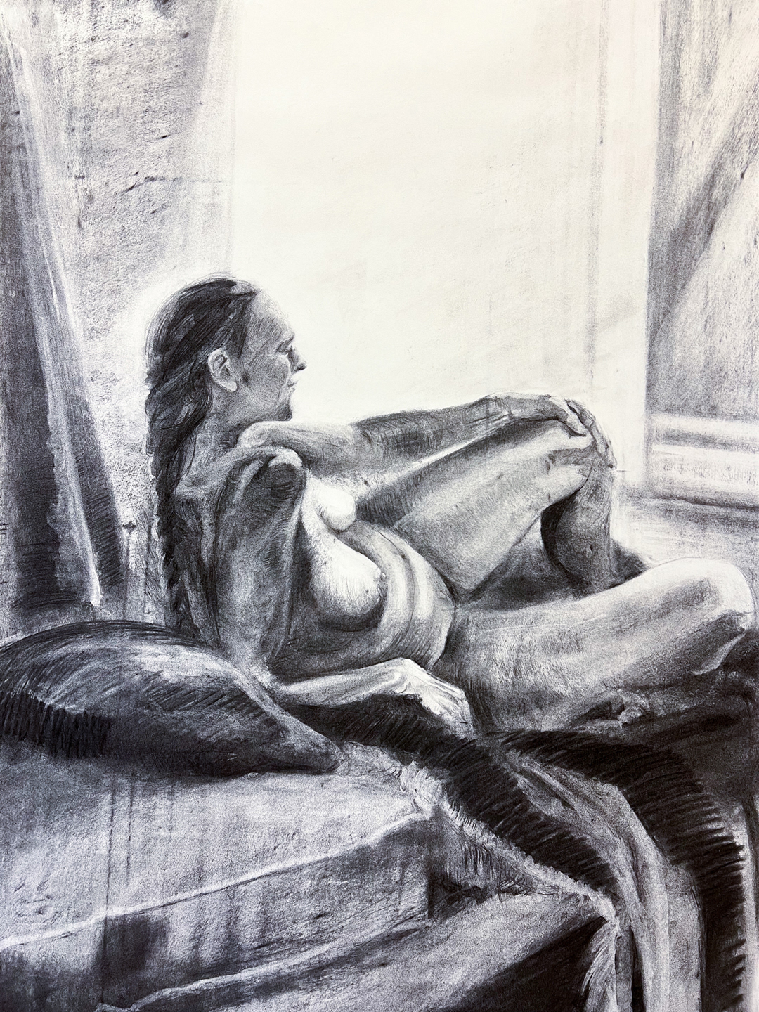 2024, Detail of untitled model drawing, charcoal on paper - Giovana Tows