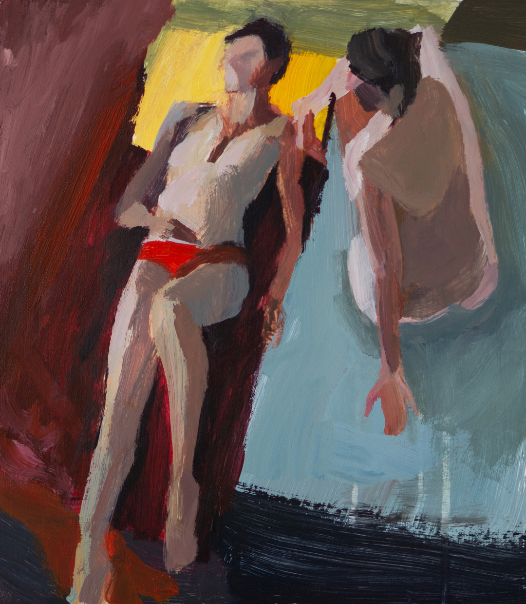 [SOLD] The Models Seen From The Mezzanine, 2025 - Acrylics on wooden board (30 x 26.2cm)