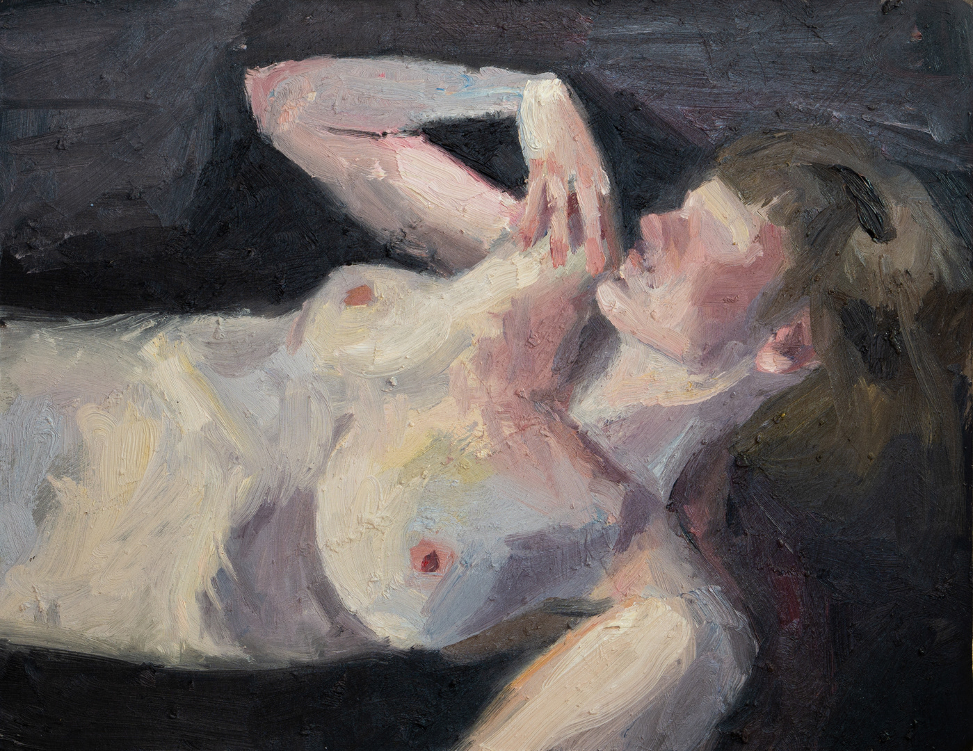 Model (alla Lucian Freud), 2024 - Oil on Cardboard (32.4 x 41.9cm) - Price: €160.00