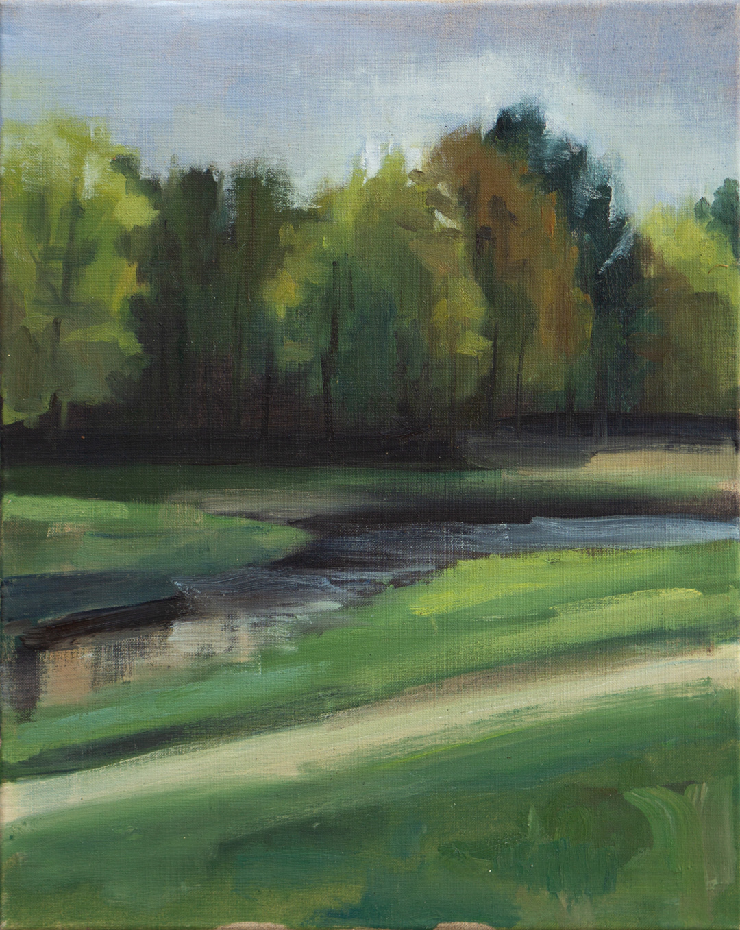 Green Trees, a River and a Path, 2025 - Oil on Linen (50 x 40cm) - Price: €280.00