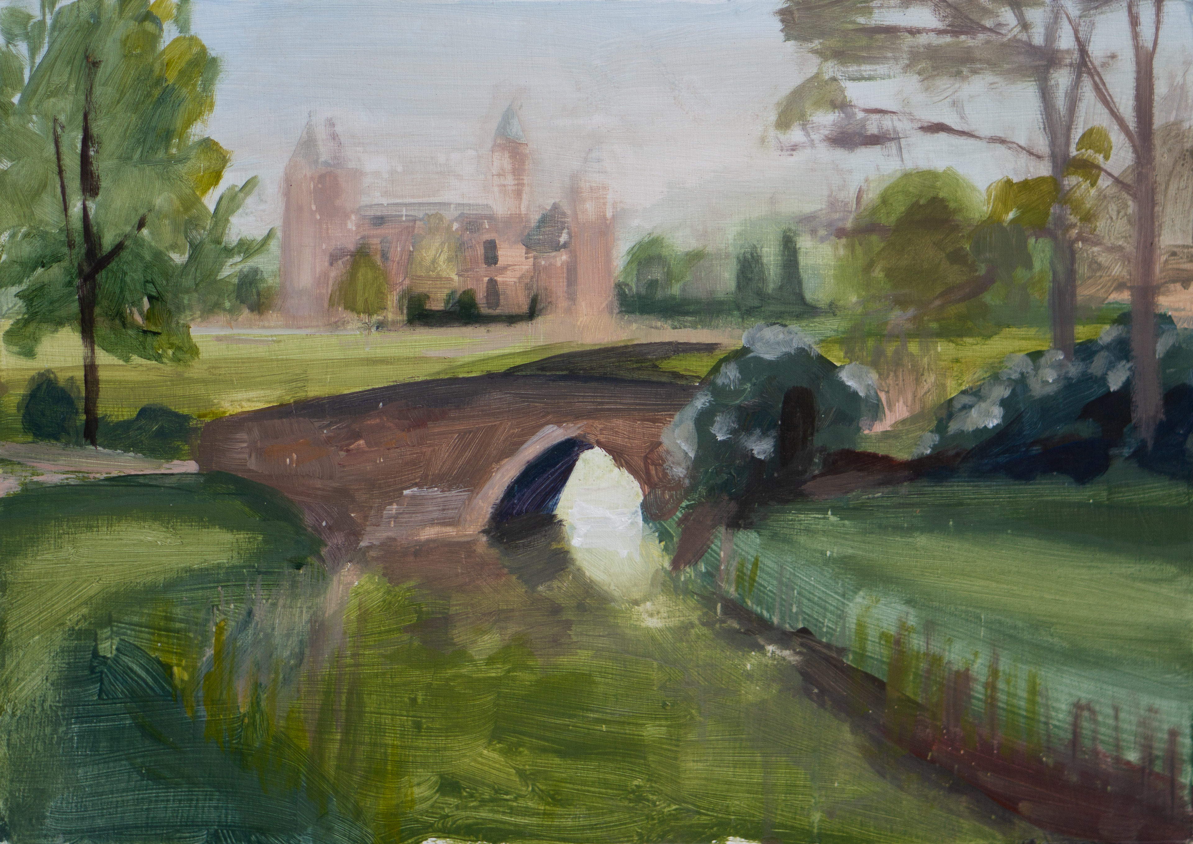 [SOLD] Castle and River, 2025 - Acrylics on Board (29.8 x 42cm)