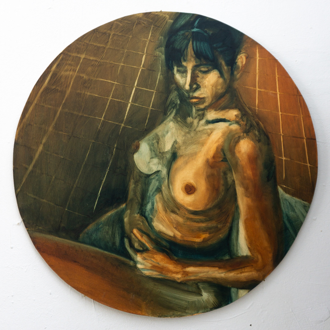 Portrait of Lucia, 2024 - Oil on Wood panel (55.6 x 55.6cm) - Price: €220.00