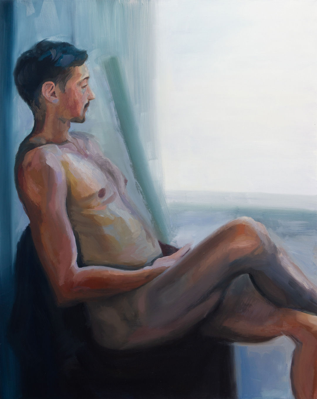 Man Sitting by the Window, 2024 - Oil on Cotton (100 x 80cm) - Price: €640.00