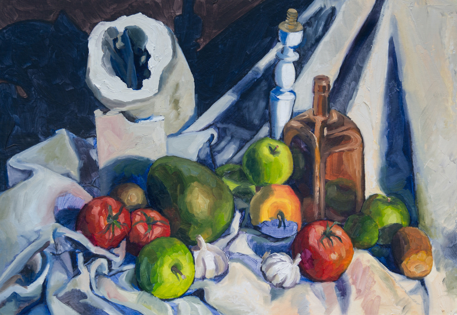 Still Life Based on Cezane I, 2023 - Oil on Cardboard (45 x 65cm) - Price: €260.00