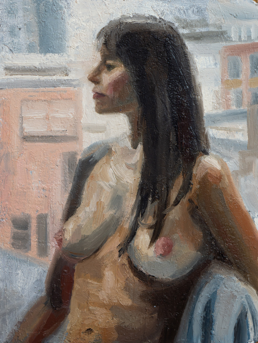 Portrait of Lucia, 2024 - Oil on Cardboard (28 x 21cm) - Price: €58.80