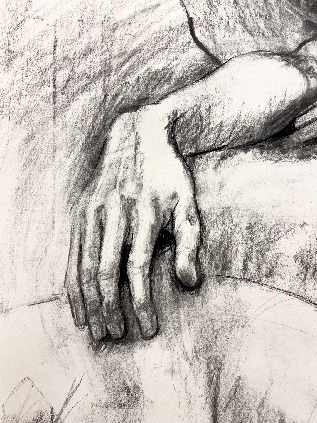2024, Detail of untitled model drawing, charcoal on paper - Giovana Tows