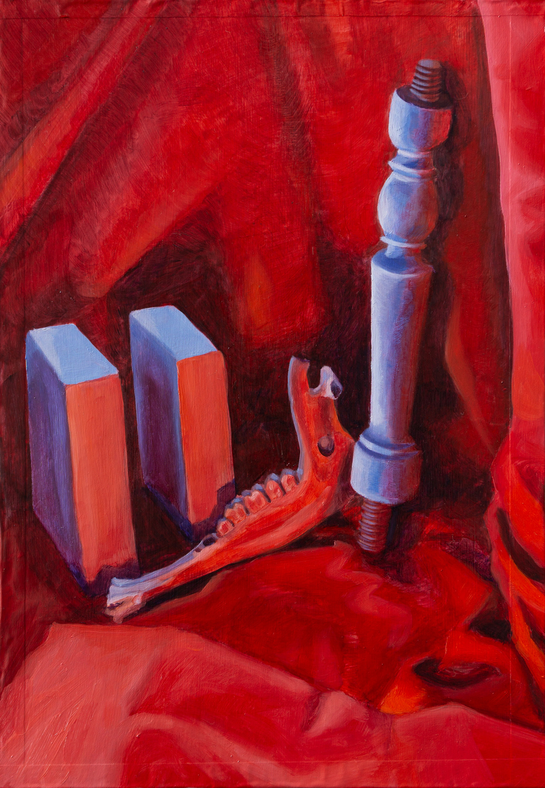 Pillar, Cubes and Bone, 2023 - Oil on Cardboard (40.2 x 28cm) - Price: €180.00