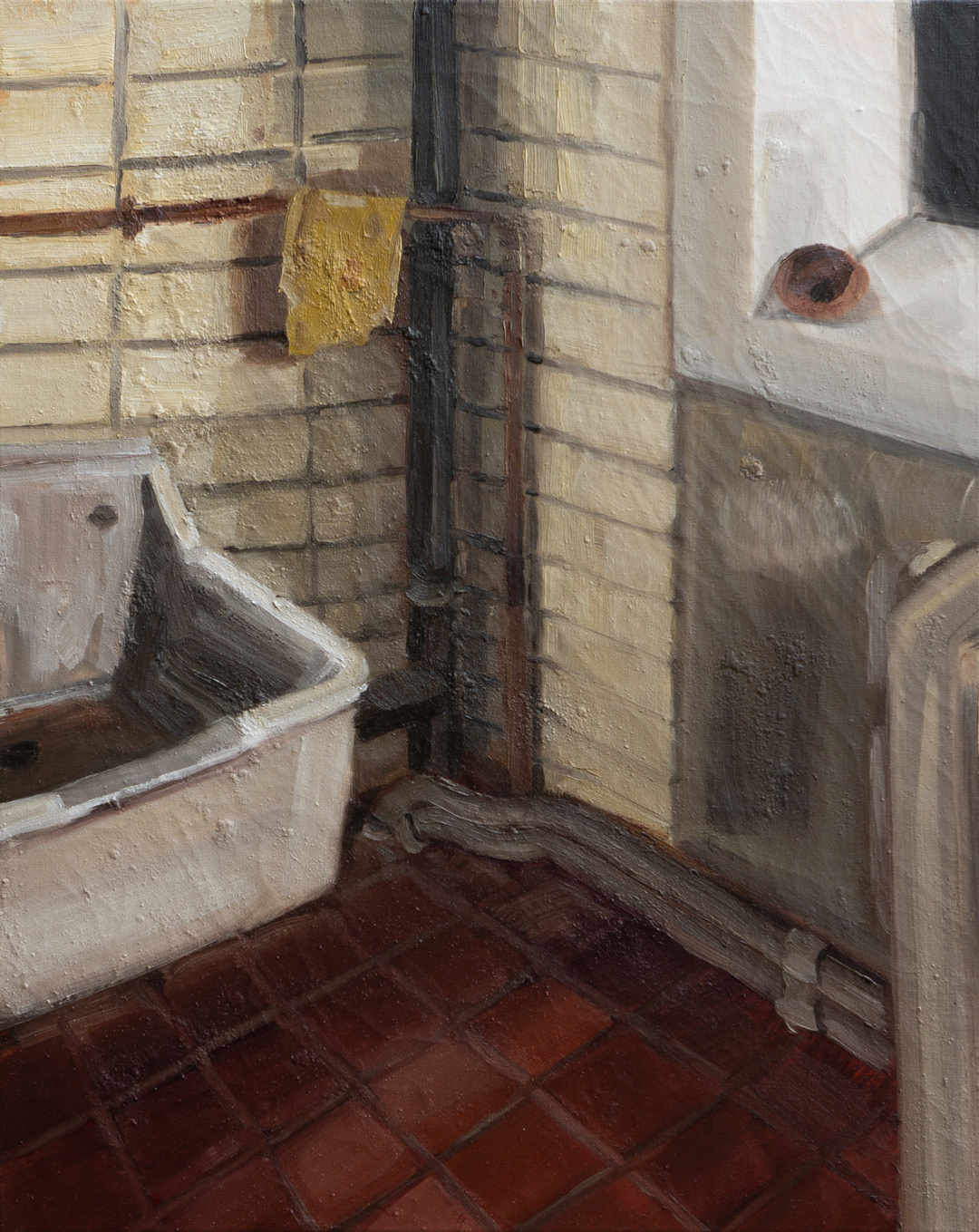Sink and Pipes, 2024 - Oil on Cotton (50 x 40cm) - Price: €40.00