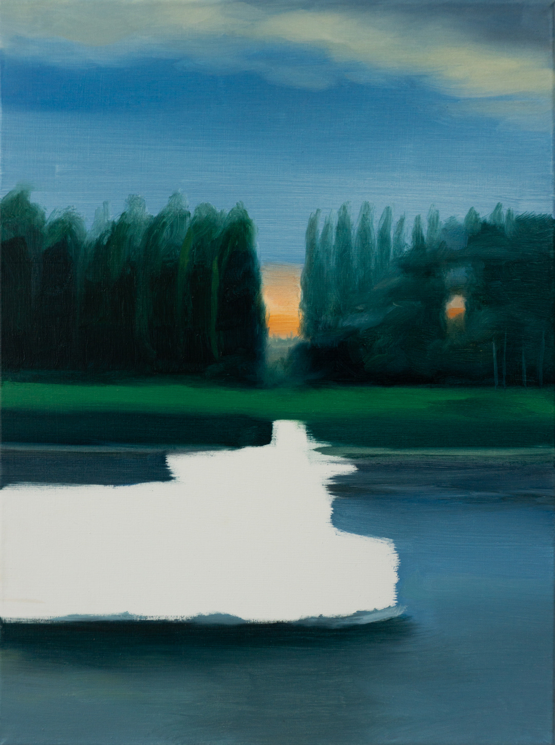 Sunset by the Scheldt with a Boat, 2024 - Oil on Cotton (40 x 30cm) - Price: €36.00