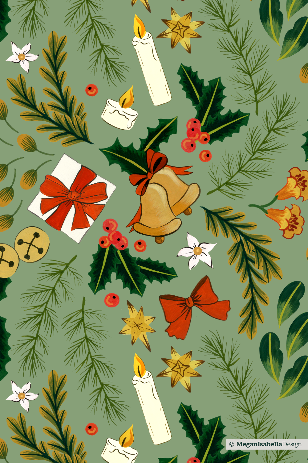 Jingle Bells Pattern - Sage