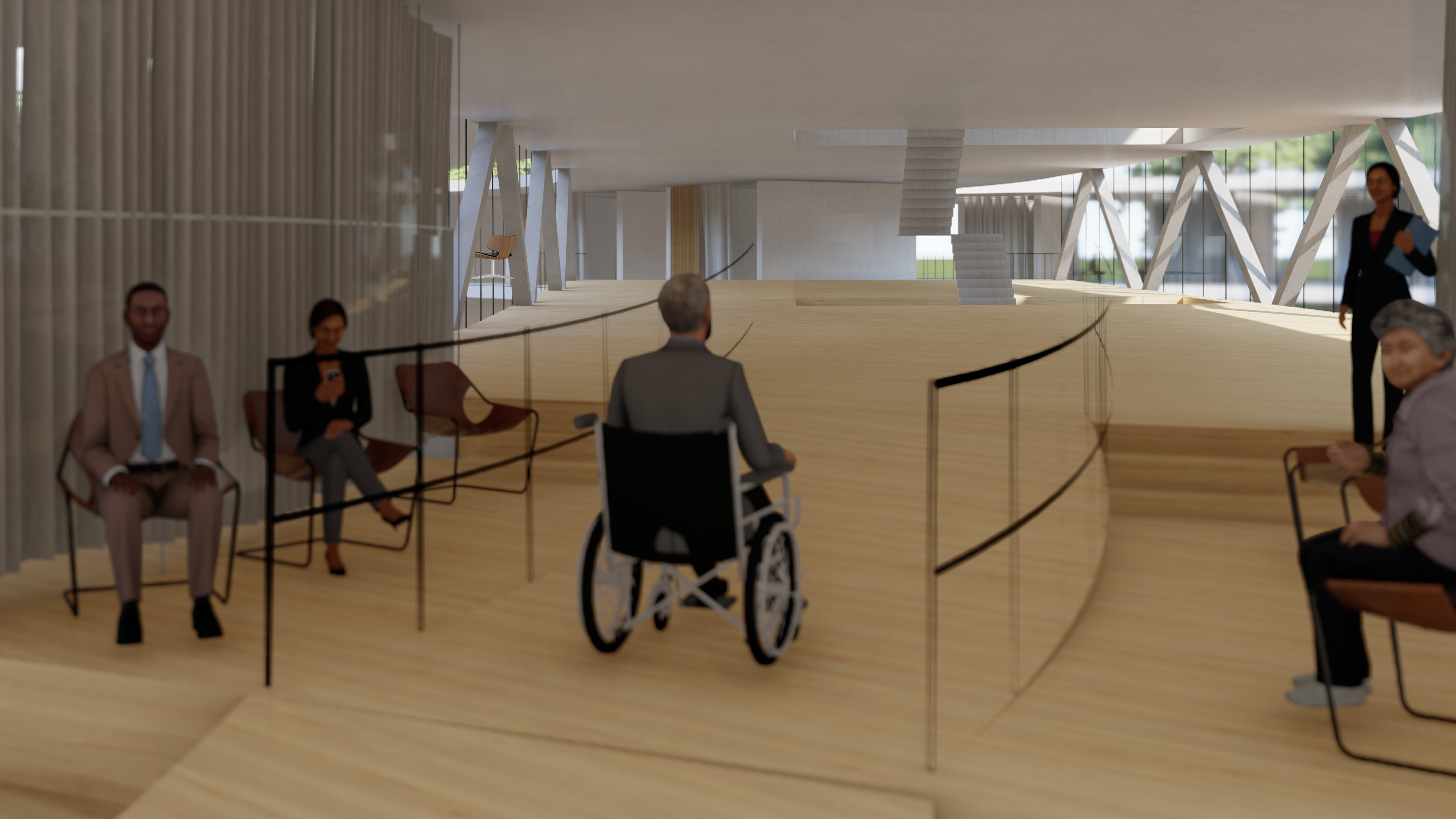 The internal functions adapt to the movement of the building while maintaining privacy by opaque curtains.