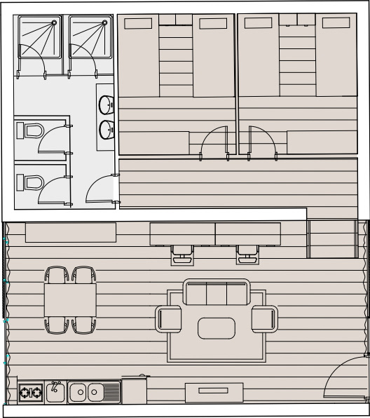 First Floor: apartment for four crew members