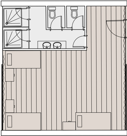 Second Floor: accommodation for six guests with double beds