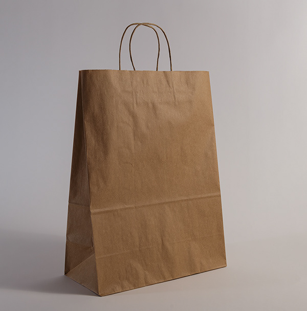 Bolsa Kraft con asas M 32+16 x 43cms 90grs, Caja de 250 unidades