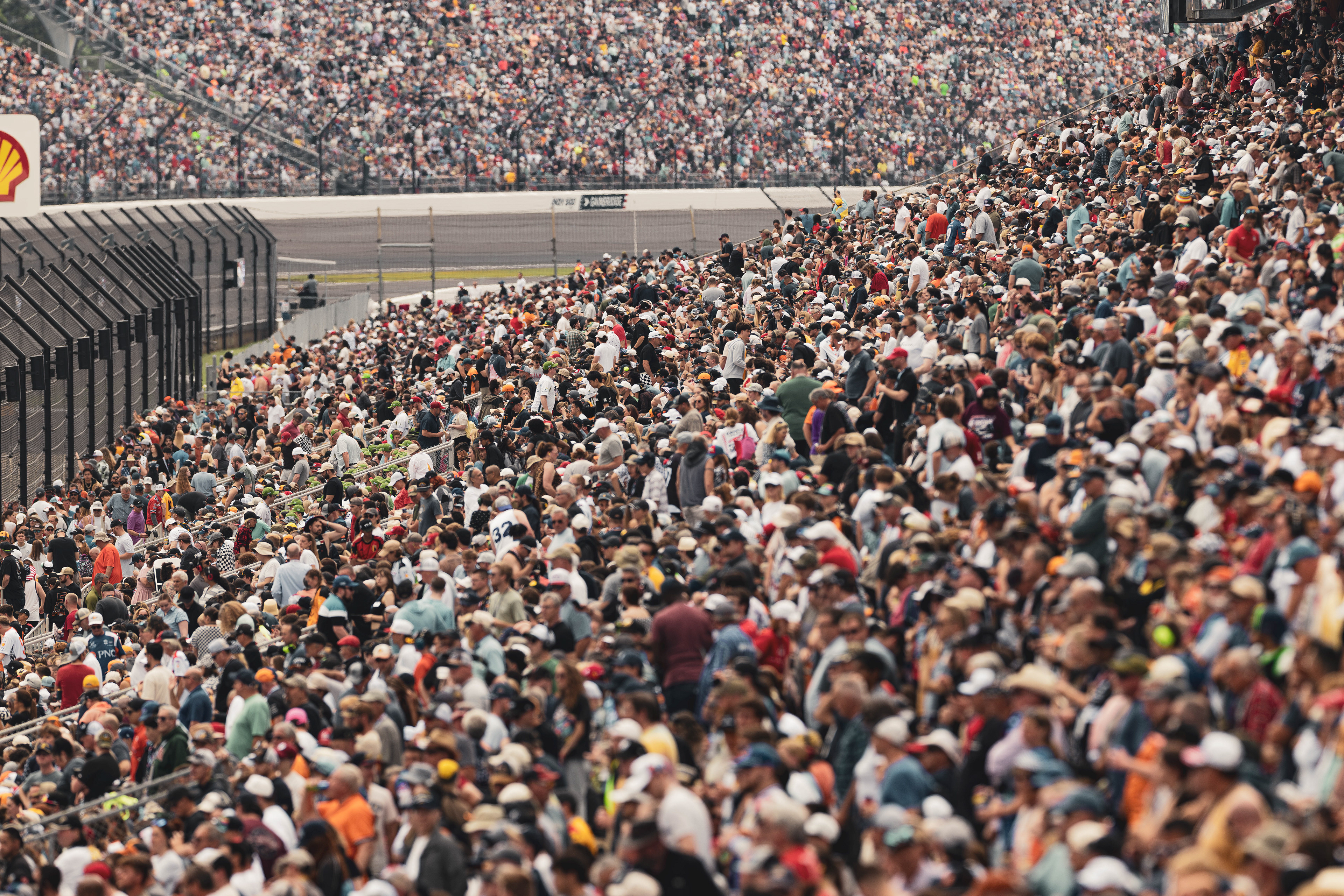 Patrons watch the 110th Indianapolis 500, located in Speedway, Indiana, on May 24, 2026.