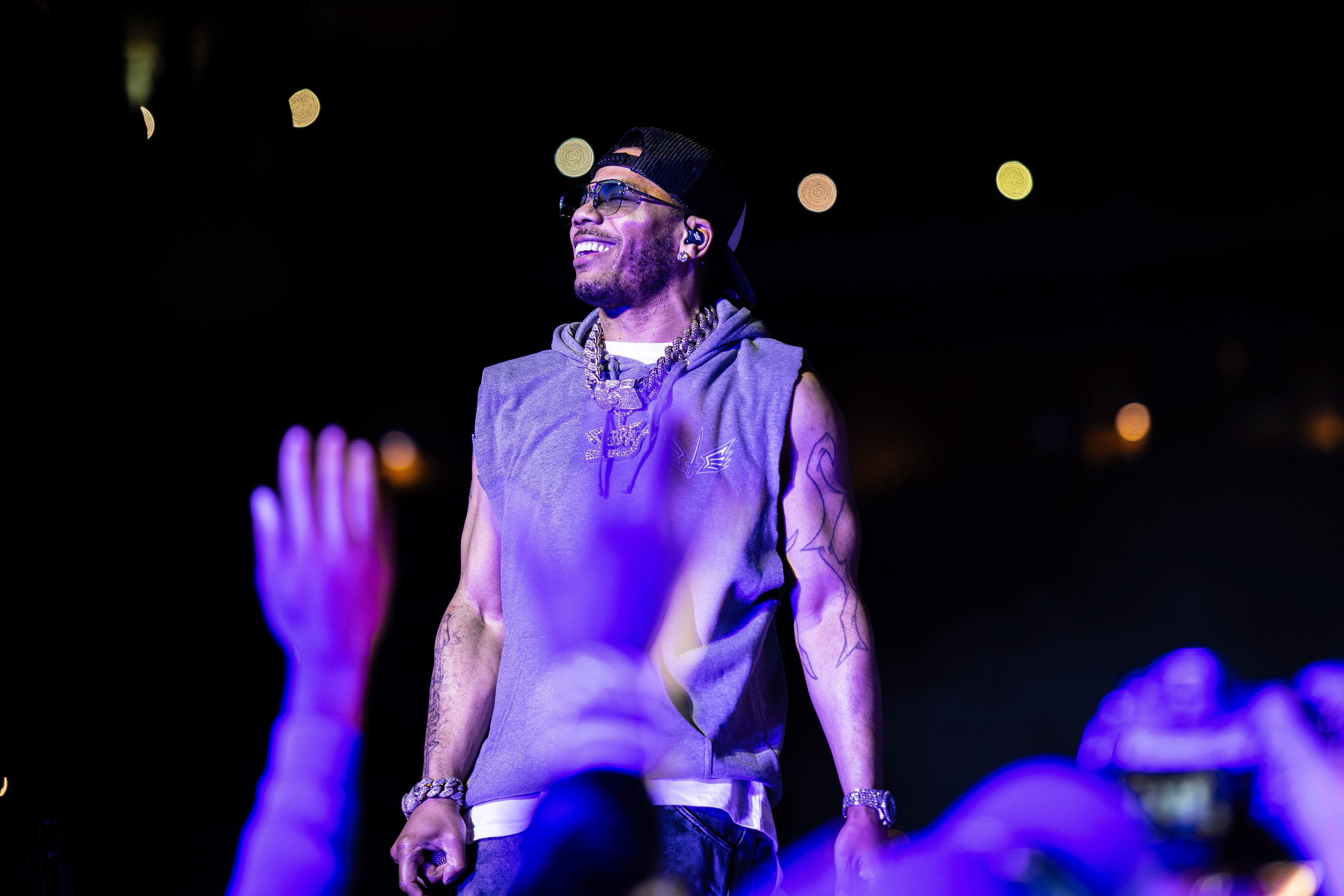 Nelly and the St. Lunatics perform the halftime concert during the Battlehawks vs. DC Defenders game at The Dome at America's Center, located in St. Louis, Missouri, on March 28, 2026.at The Dome at America's Center, located in St. Louis, Missouri, on March 28, 2026.