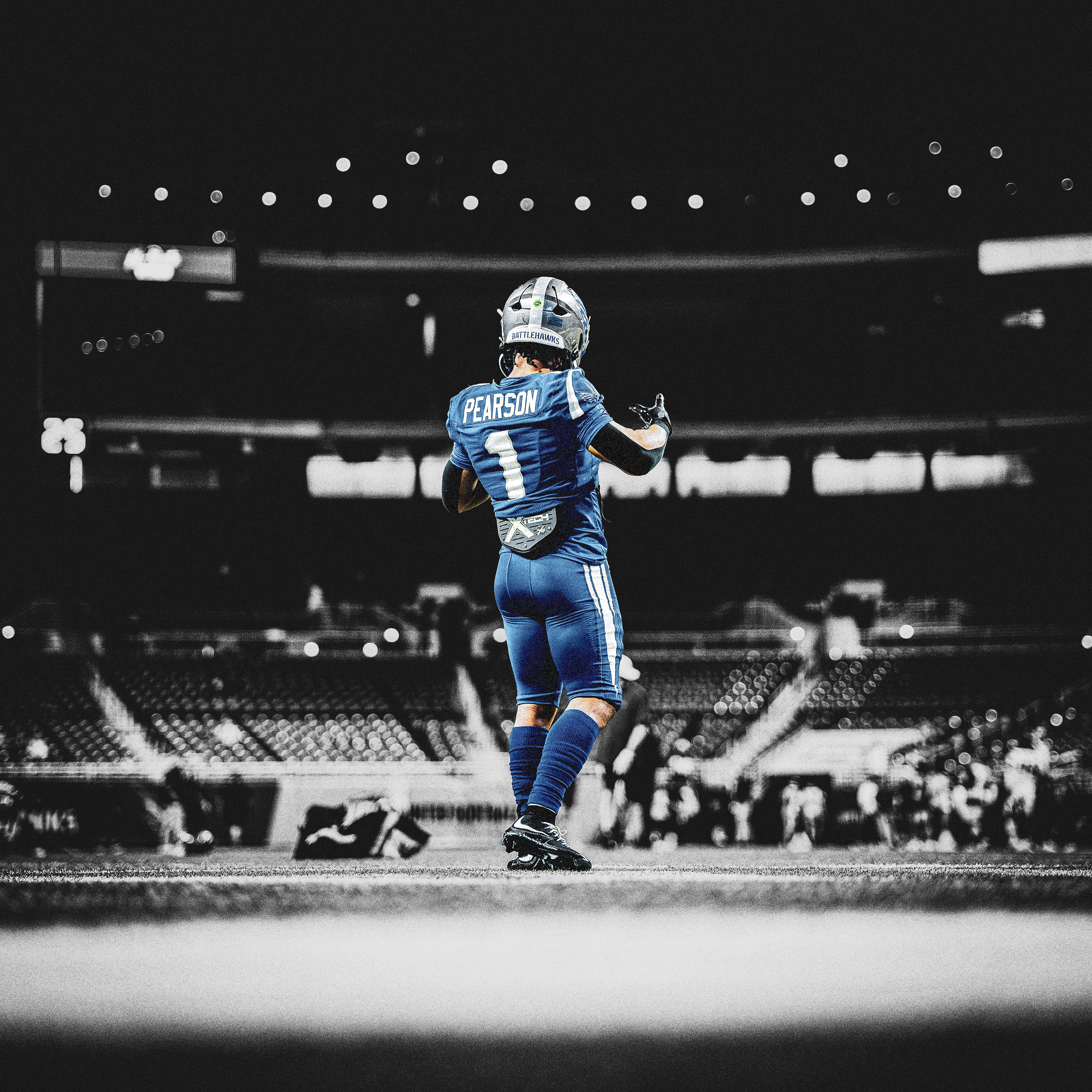 Saint Louis Battlehawks player Jahcour Pearson practices prior to a game at the Dome at America's Center, located in Saint Louis, Missouri, on April 12, 2026.