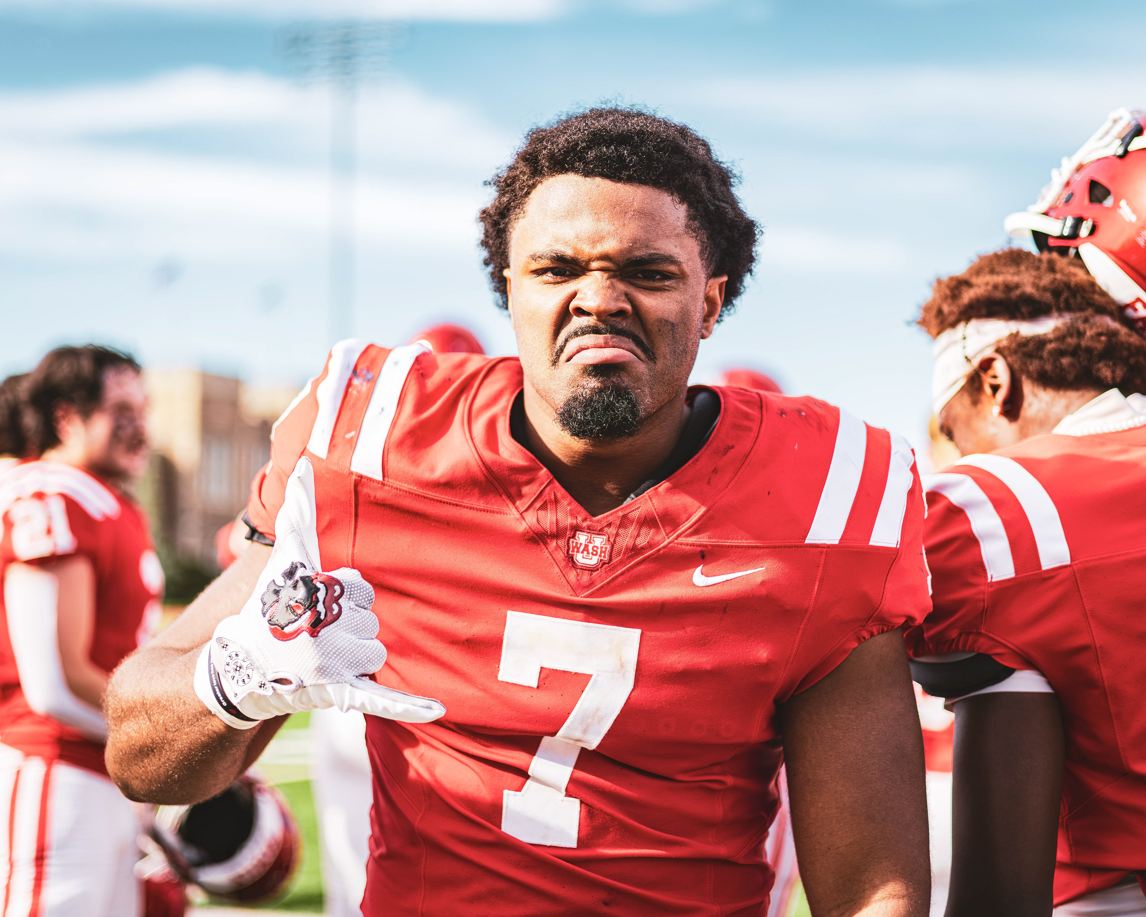 WashU football player Spencer Snipe poses after the team defeated John Carroll University by a score of 35-25, at Francis Olympic Field, in St. Louis, Missouri, on October 3, 2026.