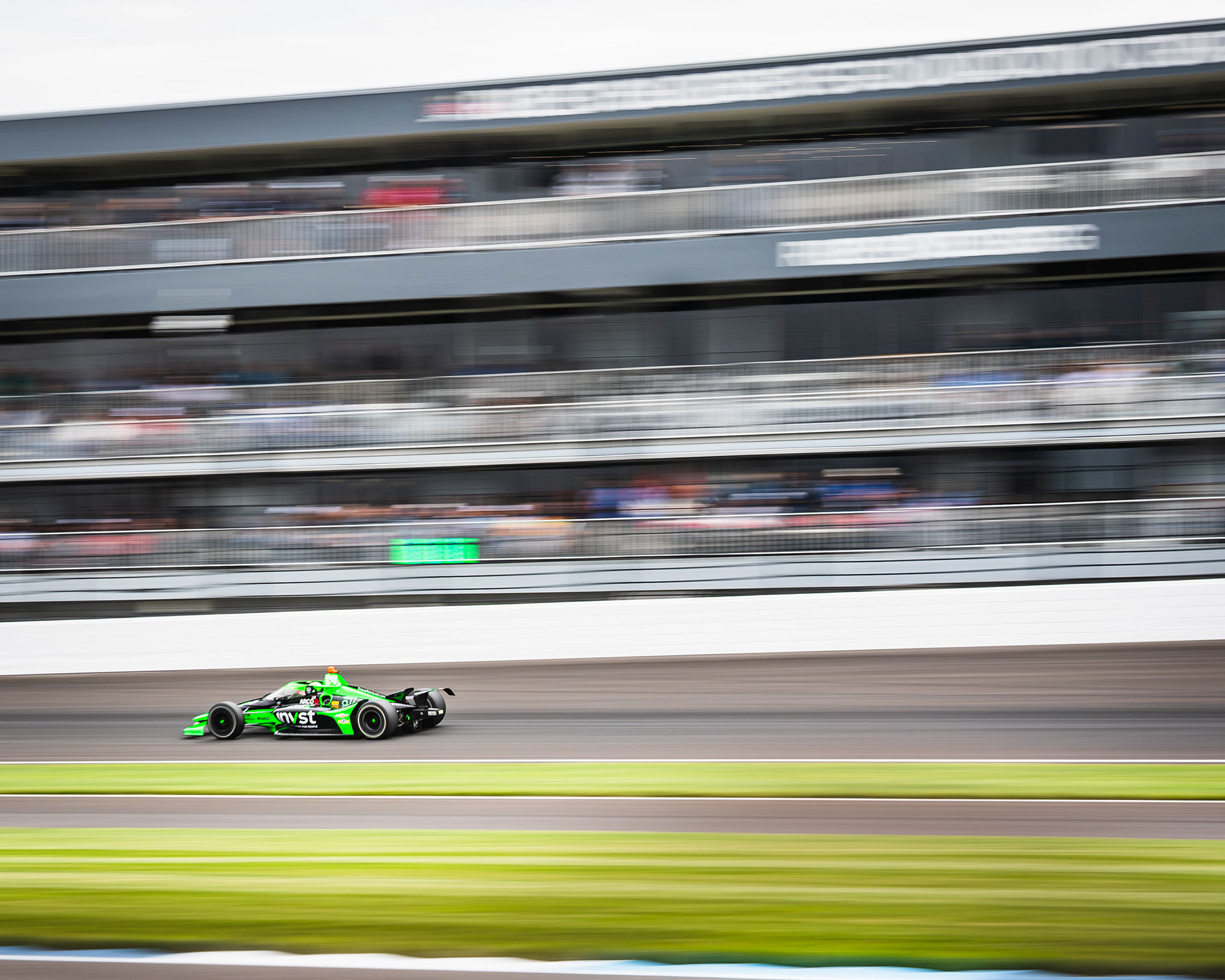 Jack Harvey, driver of the No. 24 Chevrolet for Dreyer & Reinbold Racing, rounds Turn 2 at the Indianapolis Motor Speedway during Carb Day practice, located in Speedway, Indiana, on May 22, 2026.